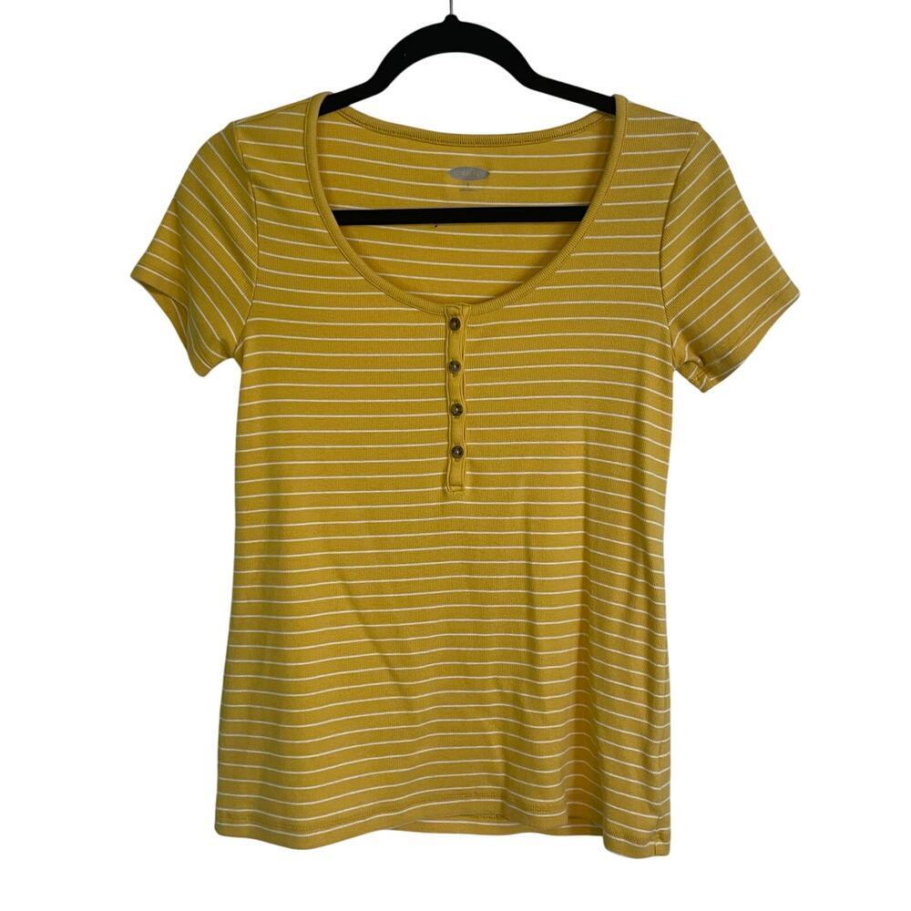 Old Navy Short Sleeve Scoop Neck Top Button Neckline Cotton Blend Size Small